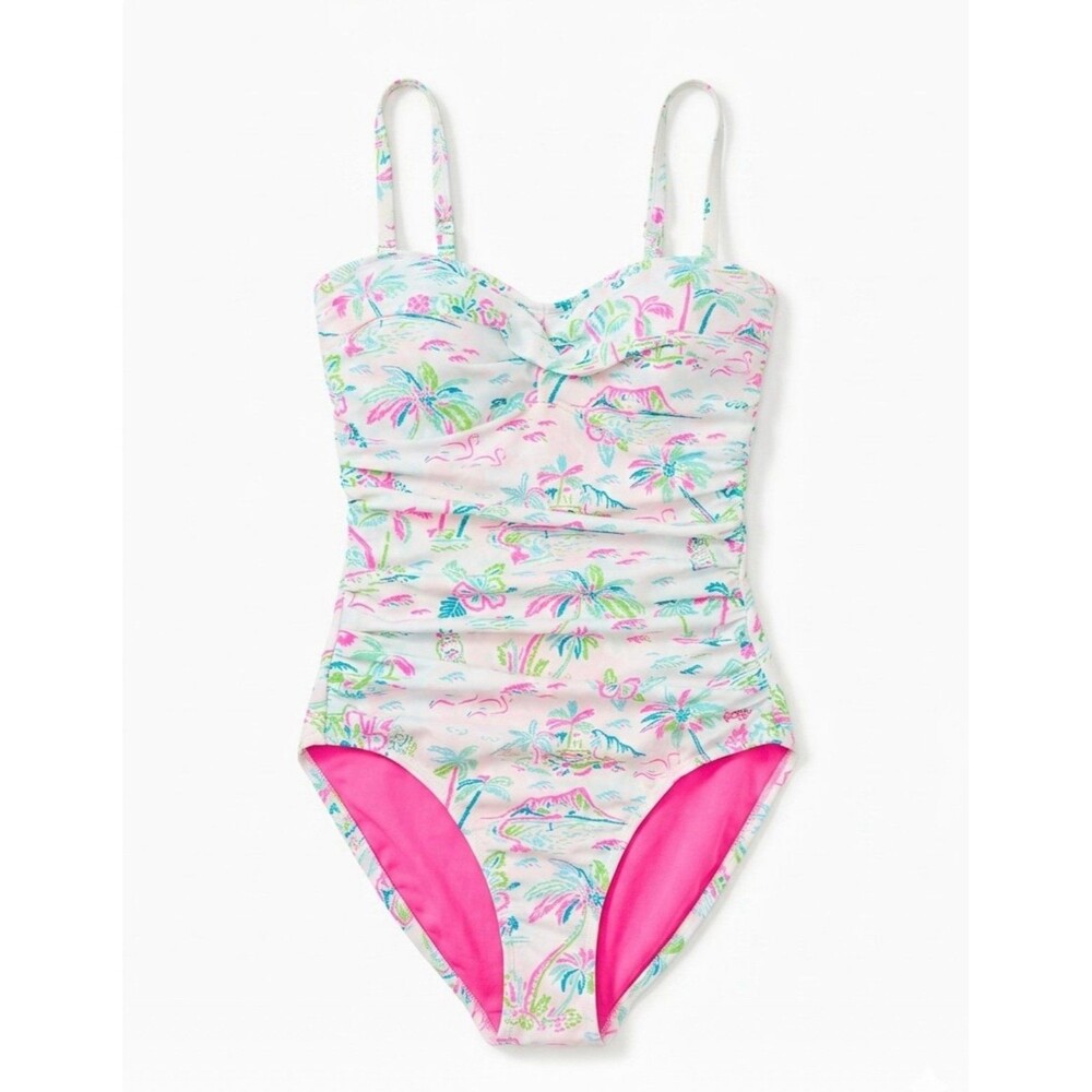 RuffleButts Women's Bandeau One Piece Tropical Resort, Women's S